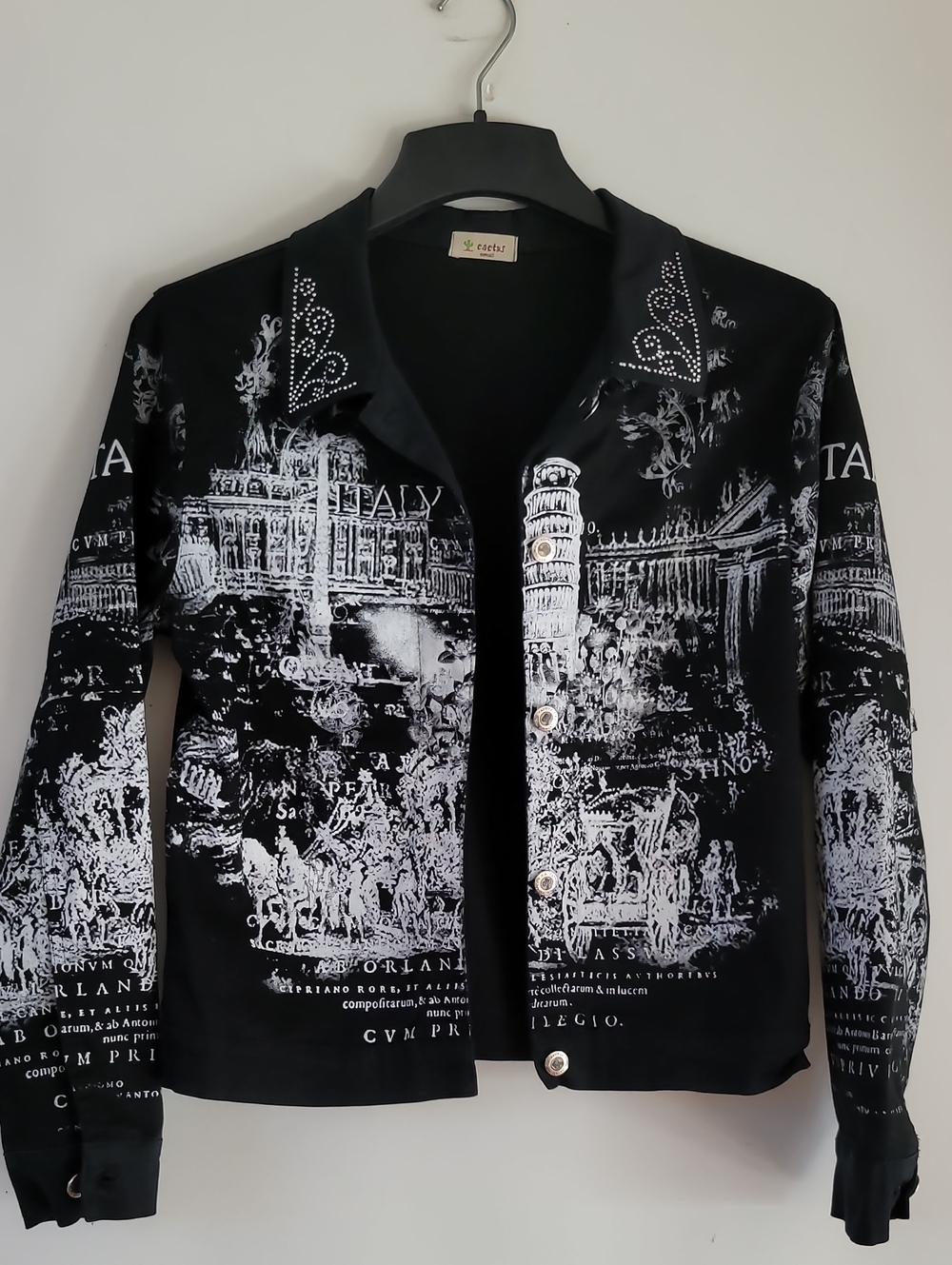 Catus Womens Black & White Italy Scenes Button Jacket Made in the USA Size S